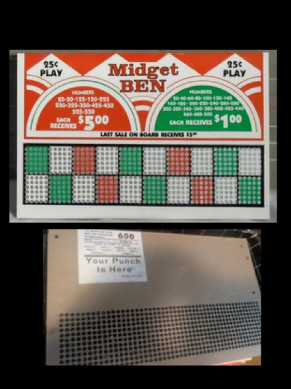 VINTAGE 1940’s MIDGET BEN 25 Cent Punch Board NOS Never Used MINT Old Gambling